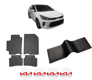Set 5 covorase auto KIA RIO IV Hatchback Van (YB, SC, FB) din 2014-2016, cu covoras tunel median, presuri auto din cauciuc, 4x Stickere auto cu KIA - Img 2