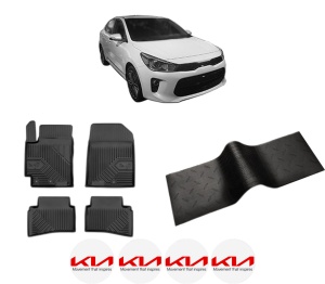 Set 5 covorase auto KIA RIO IV Hatchback Van (YB, SC, FB) din 2014-2016, cu covoras tunel median, presuri auto din cauciuc, 4x Stickere auto cu KIA - Img 2