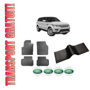 Set 5 covorase auto LAND ROVER DISCOVERY SPORT VAN (L550) din 2017-2023, cu covoras tunel median, presuri auto din cauciuc, 4x Stickere auto cu LAND ROVER