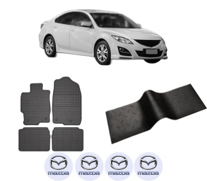 Set 5 covorase auto MAZDA 6 Hatchback (GH) din 2013-2015, cu covoras tunel median, presuri auto din cauciuc, 4x Stickere auto cu MAZDA - Img 2