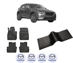 Set 5 covorase auto MAZDA CX-3 (DK) din 2012-2015, cu covoras tunel median, presuri auto din cauciuc, 4x Stickere auto cu MAZDA - Img 2