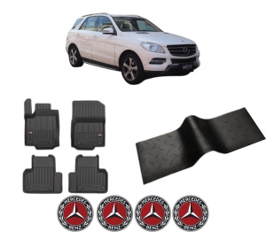 Set 5 covorase auto MERCEDES-BENZ M-CLASS (W166) din 2004-2011, cu covoras tunel median, presuri auto din cauciuc, 4x Stickere auto cu MERCEDES-BENZ - Img 2