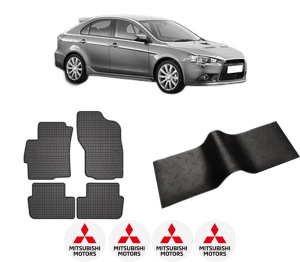 Set 5 covorase auto MITSUBISHI LANCER VIII Sportback (CX_A) din 2018-2023, cu covoras tunel median, presuri auto din cauciuc, 4x Stickere auto cu MITSUBISHI - Img 2