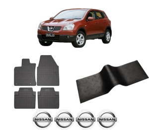 Set 5 covorase auto NISSAN QASHQAI I (J10, NJ10) din 2006-2015, cu covoras tunel median, presuri auto din cauciuc, 4x Stickere auto cu NISSAN - Img 2