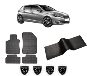 Set 5 covorase auto PEUGEOT 308 II (LB_, LP_, LW_, LH_, L3_) din 2012-2020, cu covoras tunel median, presuri auto din cauciuc, 4x Stickere auto cu PEUGEOT - Img 2