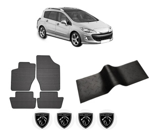 Set 5 covorase auto PEUGEOT 308 SW I (4E_, 4H_) din 2015-2023, cu covoras tunel median, presuri auto din cauciuc, 4x Stickere auto cu PEUGEOT - Img 2