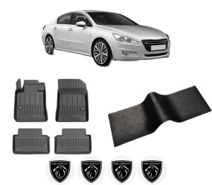 Set 5 covorase auto PEUGEOT 508 I (8D_) din 2008-2018, cu covoras tunel median, presuri auto din cauciuc, 4x Stickere auto cu PEUGEOT - Img 2
