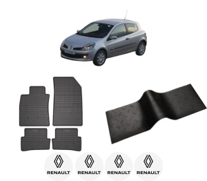 Set 5 covorase auto RENAULT CLIO III (BR0/1, CR0/1) din 2012-2020, cu covoras tunel median, presuri auto din cauciuc, 4x Stickere auto cu RENAULT - Img 2
