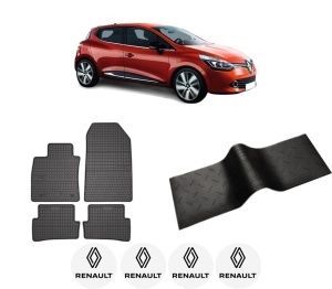 Set 5 covorase auto RENAULT CLIO IV Grandtour (KH_) din 2017-2022, cu covoras tunel median, presuri auto din cauciuc, 4x Stickere auto cu RENAULT - Img 2