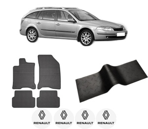 Set 5 covorase auto RENAULT LAGUNA II Grandtour (KG0/1_) din 2008-2018, cu covoras tunel median, presuri auto din cauciuc, 4x Stickere auto cu RENAULT - Img 2