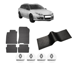Set 5 covorase auto RENAULT LAGUNA III Grandtour (KT0/1) din 2012-2020, cu covoras tunel median, presuri auto din cauciuc, 4x Stickere auto cu RENAULT - Img 2
