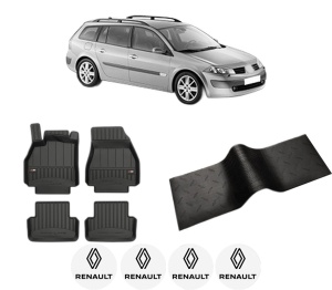 Set 5 covorase auto RENAULT MEGANE II Estate (KM0/1_) din 2003-2012, cu covoras tunel median, presuri auto din cauciuc, 4x Stickere auto cu RENAULT - Img 2