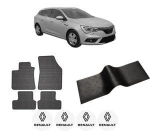 Set 5 covorase auto RENAULT MEGANE IV Grandtour (K9A/M/N_) din 2006-2014, cu covoras tunel median, presuri auto din cauciuc, 4x Stickere auto cu RENAULT - Img 2