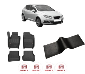 Set 5 covorase auto SEAT IBIZA IV (6J5, 6P1) din 2019-2021, cu covoras tunel median, presuri auto din cauciuc, 4x Stickere auto cu SEAT - Img 2