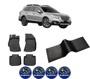 Set 5 covorase auto SUBARU OUTBACK (BS) din 2012-2020, cu covoras tunel median, presuri auto din cauciuc, 4x Stickere auto cu SUBARU - Img 2