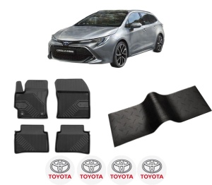 Set 5 covorase auto TOYOTA COROLLA Estate (_E21_) din 2016-2024, cu covoras tunel median, presuri auto din cauciuc, 4x Stickere auto cu TOYOTA - Img 2