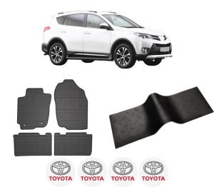 Set 5 covorase auto TOYOTA RAV 4 IV VAN (_A4_) din 2016-2021, cu covoras tunel median, presuri auto din cauciuc, 4x Stickere auto cu TOYOTA - Img 2