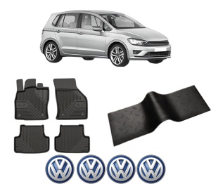 Set 5 covorase auto Volkswagen GOLF SPORTSVAN VII (AM1, AN1) din 2003-2012, cu covoras tunel median, presuri auto din cauciuc, 4x Stickere auto cu Volkswagen - Img 2