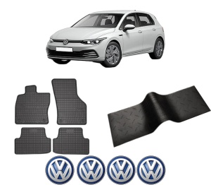Set 5 covorase auto Volkswagen GOLF VIII (CD1, DA1) din 2007-2015, cu covoras tunel median, presuri auto din cauciuc, 4x Stickere auto cu Volkswagen - Img 2