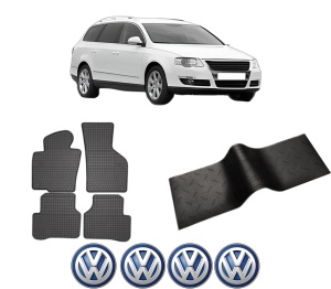 Set 5 covorase auto Volkswagen PASSAT B6 Variant (3C5) din 2016-2021, cu covoras tunel median, presuri auto din cauciuc, 4x Stickere auto cu Volkswagen - Img 2