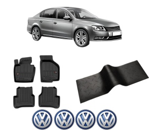 Set 5 covorase auto Volkswagen PASSAT B7 (362) din 2020-2024, cu covoras tunel median, presuri auto din cauciuc, 4x Stickere auto cu Volkswagen - Img 2
