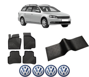 Set 5 covorase auto Volkswagen PASSAT B7 Variant (365) din 2008-2015, cu covoras tunel median, presuri auto din cauciuc, 4x Stickere auto cu Volkswagen - Img 2