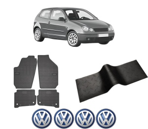 Set 5 covorase auto Volkswagen POLO IV (9N_, 9A_) din 2009-2015, cu covoras tunel median, presuri auto din cauciuc, 4x Stickere auto cu Volkswagen - Img 2