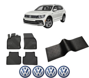 Set 5 covorase auto Volkswagen TIGUAN (AD1, AX1) din 2006-2015, cu covoras tunel median, presuri auto din cauciuc, 4x Stickere auto cu Volkswagen - Img 2