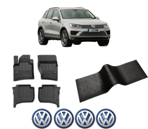 Set 5 covorase auto Volkswagen TOUAREG (7P5, 7P6) din 2013-2020, cu covoras tunel median, presuri auto din cauciuc, 4x Stickere auto cu Volkswagen - Img 2
