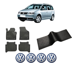 Set 5 covorase auto Volkswagen TOURAN (1T1, 1T2) din 2015-2018, cu covoras tunel median, presuri auto din cauciuc, 4x Stickere auto cu Volkswagen - Img 2