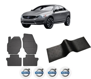 Set 5 covorase auto VOLVO S60 II Cross Country (134) din 2012-2021, cu covoras tunel median, presuri auto din cauciuc, 4x Stickere auto cu VOLVO - Img 2