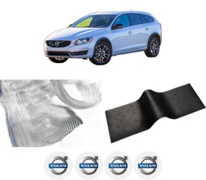 Set 5 covorase auto VOLVO V60 I Cross Country (157) din 2017-2022, cu covoras tunel median, presuri auto din cauciuc, 4x Stickere auto cu VOLVO - Img 2