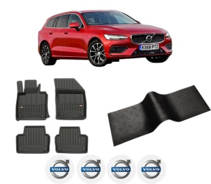 Set 5 covorase auto VOLVO V60 II (225) din 2015-2024, cu covoras tunel median, presuri auto din cauciuc, 4x Stickere auto cu VOLVO - Img 2