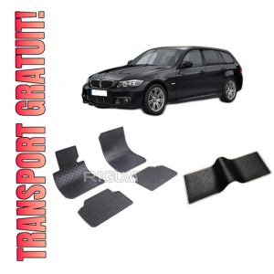 Set 5 covorase BMW SERIA 3 E90 din 03.2005-12.2011, cu covoras tunel median, CAROSERIE SEDAN, Presuri cauciuc 100%, compatibil cu autoturismul BMW SERIA 3 E90, Rigum