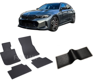 Set 5 covorase BMW SERIA 3 G21 TOURING PHEV din 07.2019-PREZENT, cu covoras tunel median, CAROSERIE COMBI, Presuri cauciuc 100%, compatibil cu autoturismul BMW SERIA 3 G21 TOURING PHEV, Rigum - Img 2