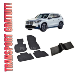Set 5 covorase BMW X1 IU11 EV din 11.2022-PREZENT, cu covoras tunel median, CAROSERIE SUV, Presuri cauciuc 100%, compatibil cu autoturismul BMW X1 IU11 EV, Rigum