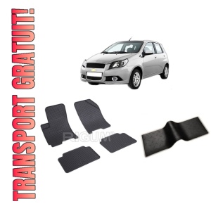 Set 5 covorase CHEVROLET AVEO T200 din 2002-2005, cu covoras tunel median, CAROSERIE HATCHBACK, Presuri cauciuc 100%, compatibil cu autoturismul CHEVROLET AVEO T200, Rigum - Img 1