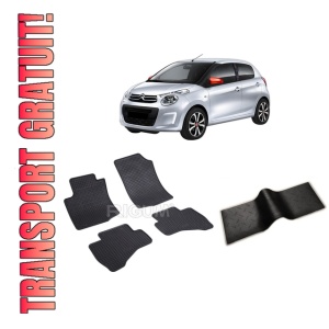 Set 5 covorase CITROEN C1 II din 07.2014-11.2021, cu covoras tunel median, CAROSERIE HATCHBACK, Presuri cauciuc 100%, compatibil cu autoturismul CITROEN C1 II, Rigum
