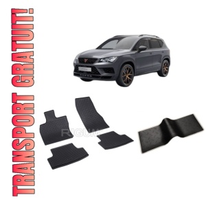 Set 5 covorase CUPRA ATECA din 2018-PREZENT, cu covoras tunel median, CAROSERIE SUV, Presuri cauciuc 100%, compatibil cu autoturismul CUPRA ATECA, Rigum