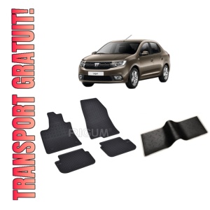 Set 5 covorase DACIA LOGAN III din 01.2021-PREZENT, cu covoras tunel median, CAROSERIE SEDAN, Presuri cauciuc 100%, compatibil cu autoturismul DACIA LOGAN III, Rigum