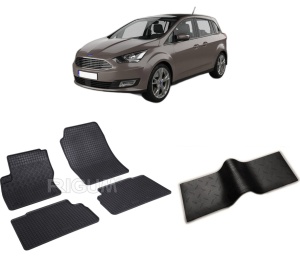 Set 5 covorase FORD C-MAX II din 11.2010-06.2019, cu covoras tunel median, CAROSERIE VAN, Presuri cauciuc 100%, compatibil cu autoturismul FORD C-MAX II, Rigum - Img 2