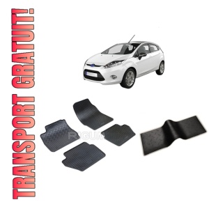 Set 5 covorase FORD FIESTA VI din 10.2008-06.2017, cu covoras tunel median, CAROSERIE HATCHBACK, Presuri cauciuc 100%, compatibil cu autoturismul FORD FIESTA VI, Rigum