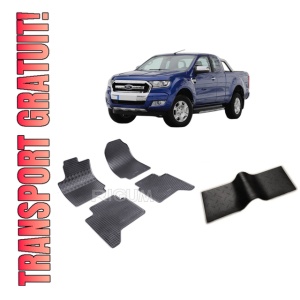 Set 5 covorase FORD RANGER din 12.2015-10.2022, cu covoras tunel median, CAROSERIE PICK-UP, Presuri cauciuc 100%, compatibil cu autoturismul FORD RANGER, Rigum