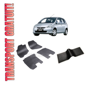 Set 5 covorase HONDA JAZZ I din 2002-10.2008, cu covoras tunel median, CAROSERIE HATCHBACK, Presuri cauciuc 100%, compatibil cu autoturismul HONDA JAZZ I, Rigum
