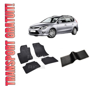 Set 5 covorase HYUNDAI I30 I din 2008-06.2012, cu covoras tunel median, CAROSERIE COMBI, Presuri cauciuc 100%, compatibil cu autoturismul HYUNDAI I30 I, Rigum