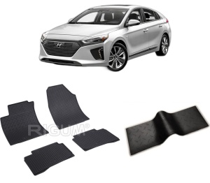 Set 5 covorase HYUNDAI IONIQ ELEKTRO din 10.2016-PREZENT, cu covoras tunel median, CAROSERIE HATCHBACK, Presuri cauciuc 100%, compatibil cu autoturismul HYUNDAI IONIQ ELEKTRO, Rigum - Img 2