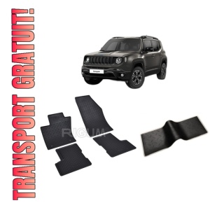 Set 5 covorase JEEP RENEGADE 4XE PHEV din 06.2020-PREZENT, cu covoras tunel median, CAROSERIE SUV, Presuri cauciuc 100%, compatibil cu autoturismul JEEP RENEGADE 4XE PHEV, Rigum