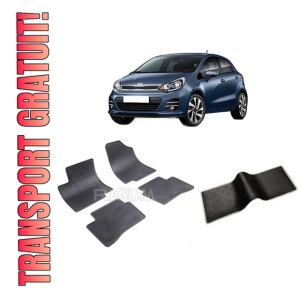 Set 5 covorase KIA RIO III din 08.2011-01.2017, cu covoras tunel median, CAROSERIE HATCHBACK, Presuri cauciuc 100%, compatibil cu autoturismul KIA RIO III, Rigum