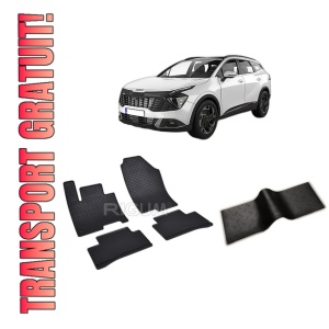 Set 5 covorase KIA SPORTAGE V din 2022-PREZENT, cu covoras tunel median, CAROSERIE SUV, Presuri cauciuc 100%, compatibil cu autoturismul KIA SPORTAGE V, Rigum