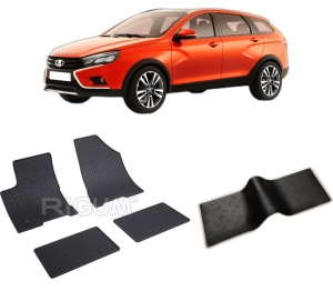 Set 5 covorase LADA VESTA din 2015-PREZENT, cu covoras tunel median, CAROSERIE COMBI, Presuri cauciuc 100%, compatibil cu autoturismul LADA VESTA, Rigum - Img 2